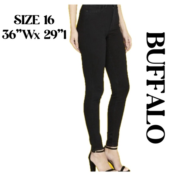 BUFFALO DAVID BITTON WOMENS BLACK SKINNY HIGH RISE SIZE 16/36βWx 29βl - Picture 2 of 6
